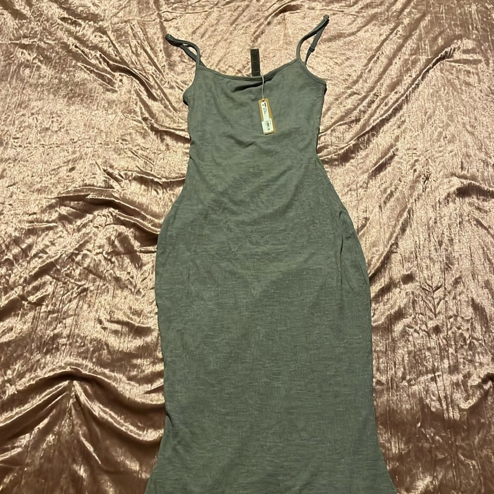 Heather grey Skims maxi dress with spaghetti straps…brand new never worn